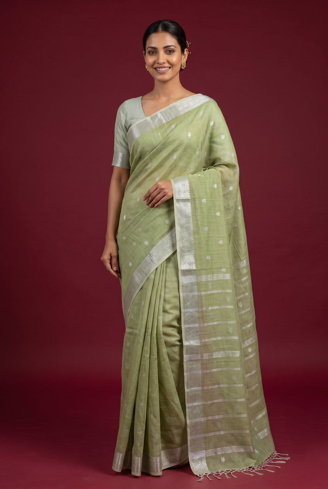 Sage Green Cotton Saree