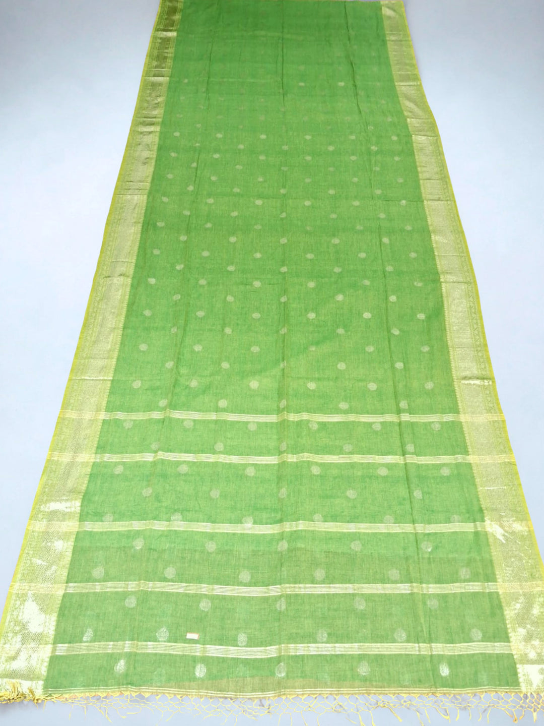 Leaf Green Cotton Saree with Zari Border