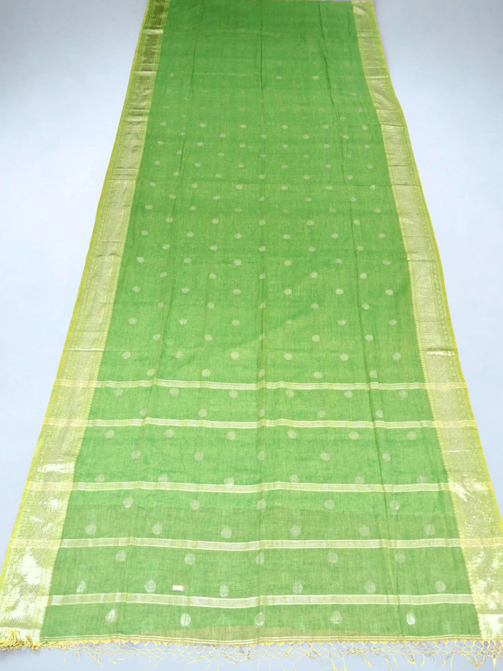Leaf Green Cotton Saree with Zari Border