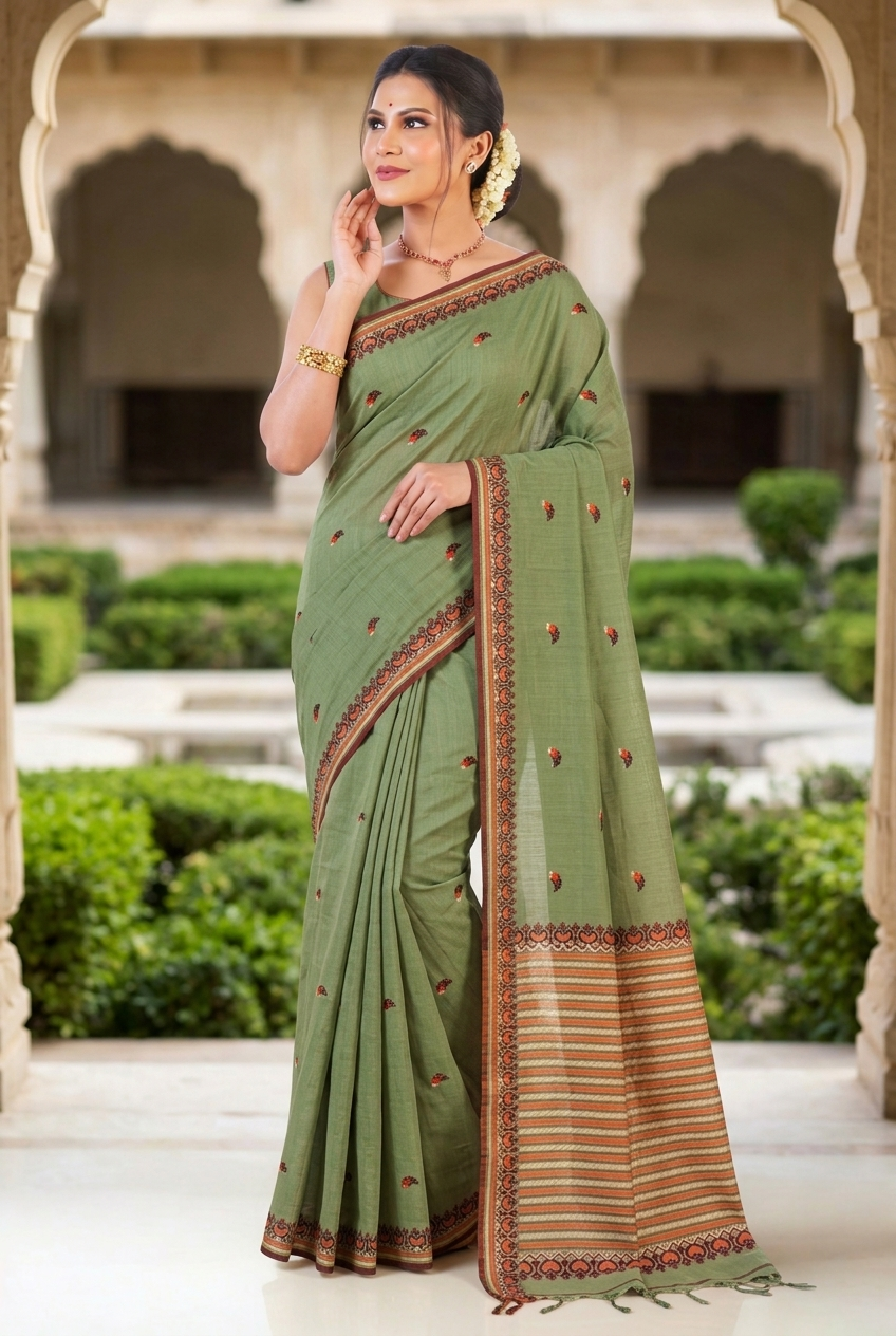 Sage green cotton kota saree