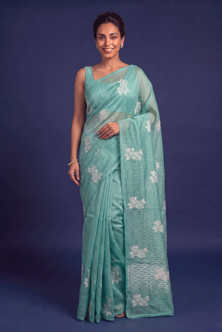 Sea green kota doria saree