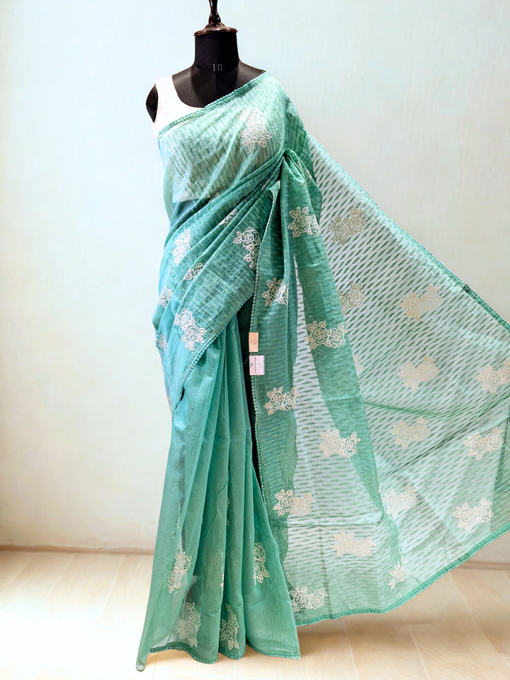 Sea green kota doria saree