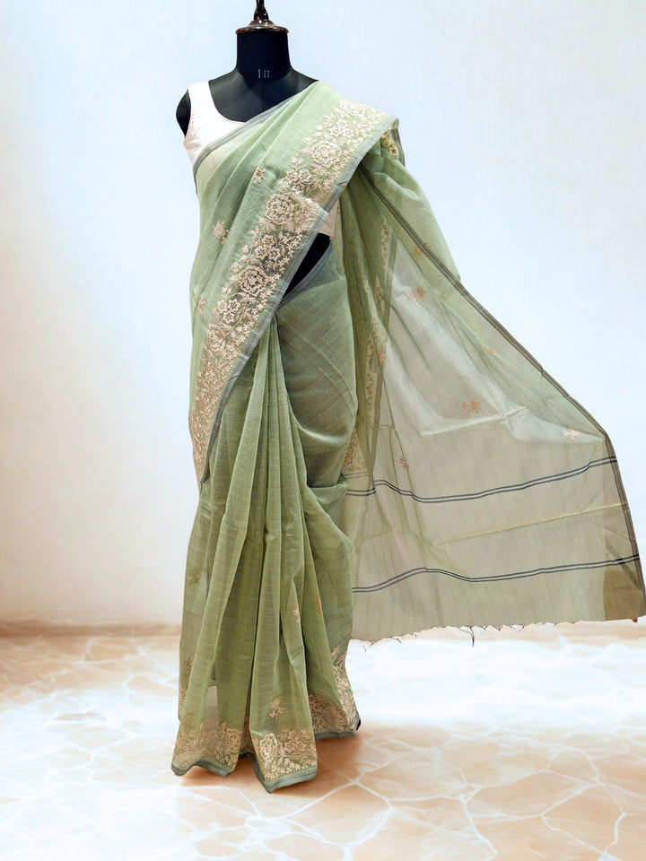 Soft sage green kota doria saree