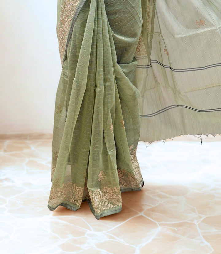 Soft sage green kota doria saree