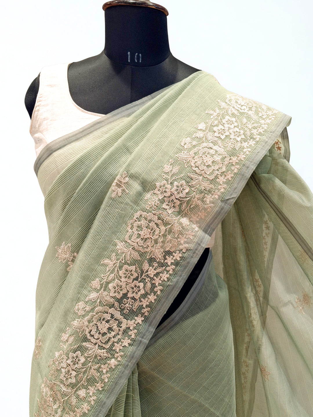 Soft sage green kota doria saree