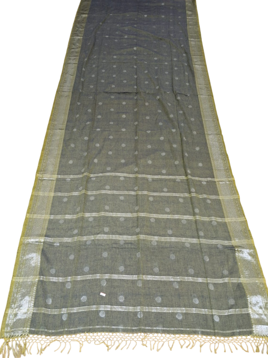Charcoal Grey Cotton Saree with Zari Border
