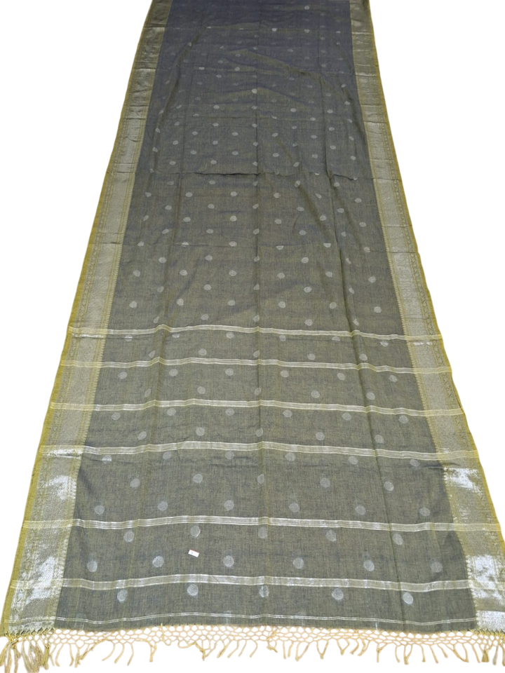 Charcoal Grey Cotton Saree with Zari Border