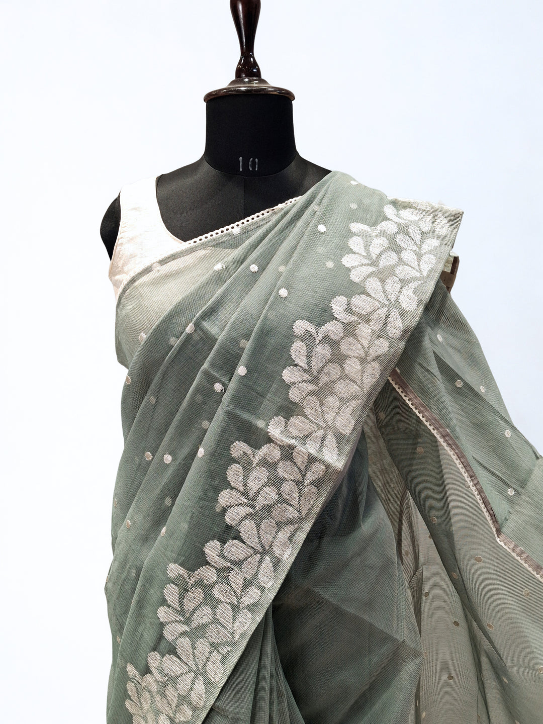 Muted sage green kota doria saree