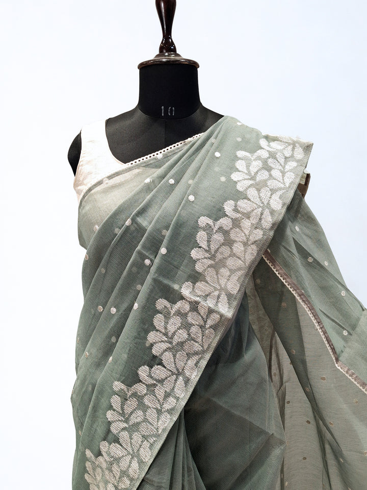 Muted sage green kota doria saree