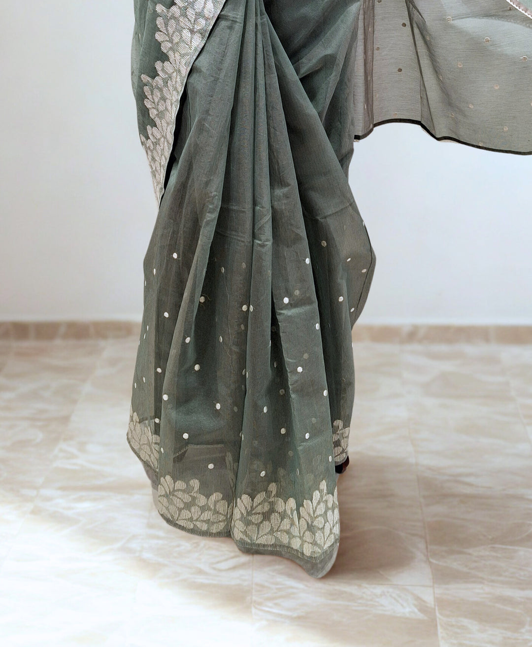 Muted sage green kota doria saree