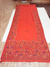 Orange cotton kantha tree embroidery saree