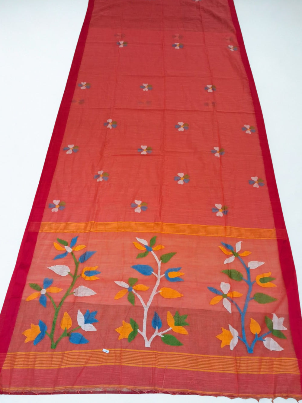 Peach Cotton Silk Hand Dhakai