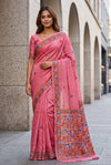 Peach Pure Ttussar Saree with Hand Kantha