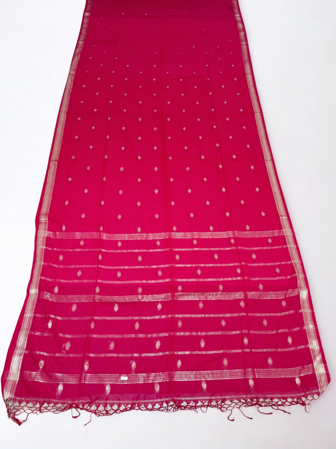 Pink cotton dhakai saree with zari border