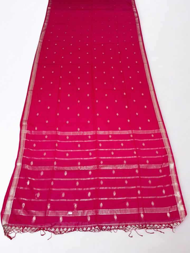 Pink cotton dhakai saree with zari border