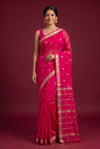 Pink cotton dhakai saree with zari border