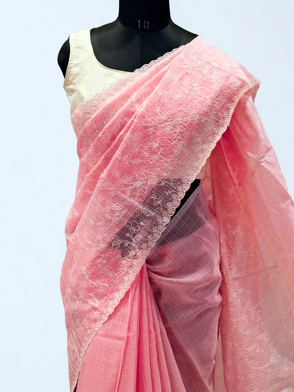 Blush Pink Kota Doria Saree