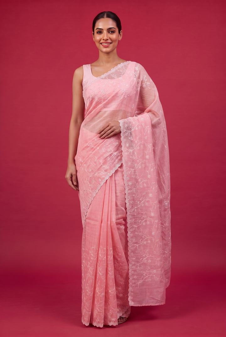 Blush Pink Kota Doria Saree