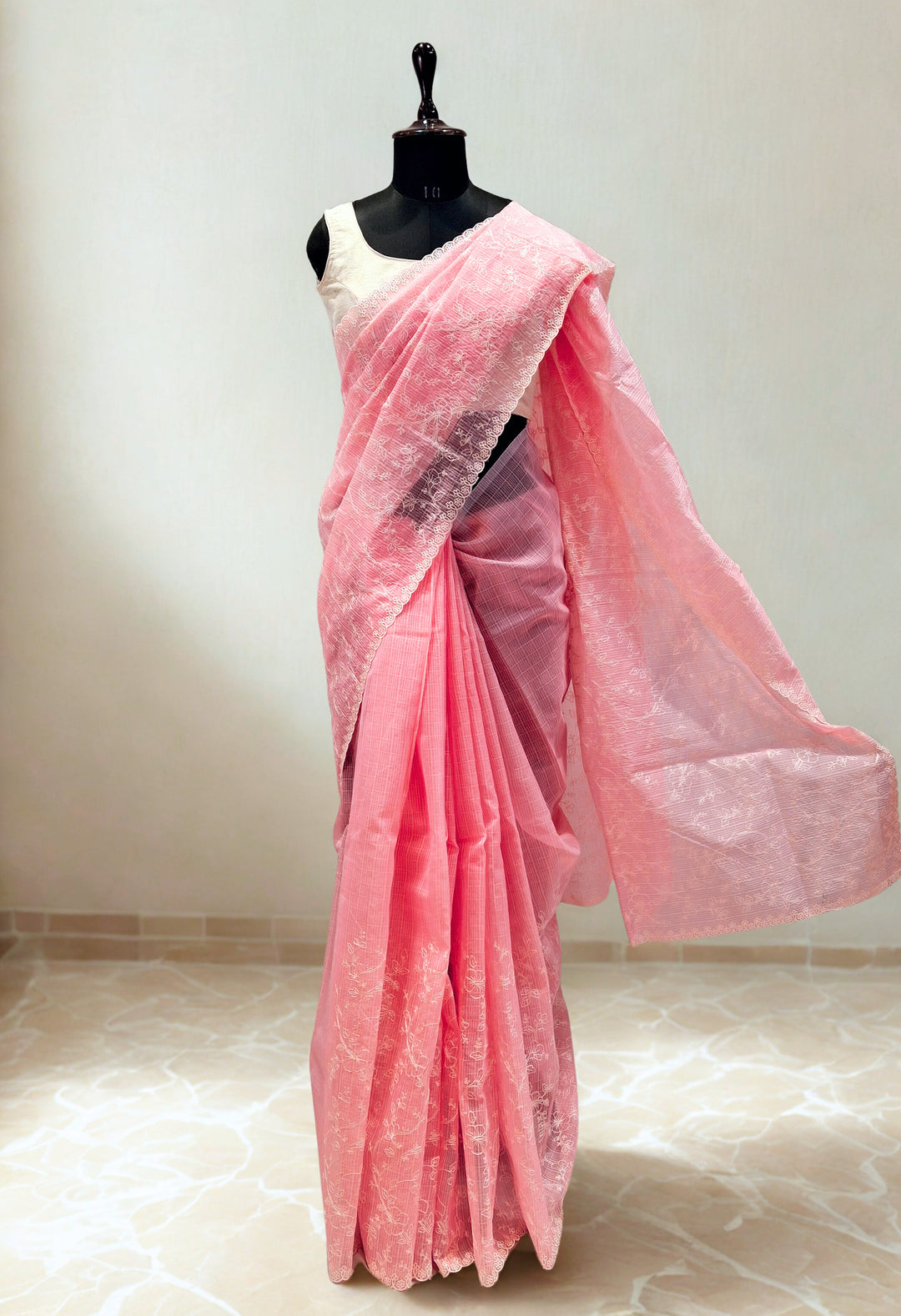 Blush Pink Kota Doria Saree