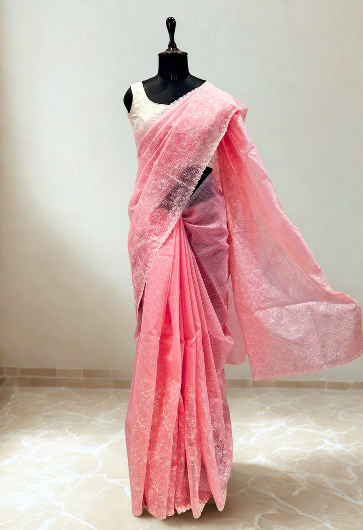 Blush Pink Kota Doria Saree