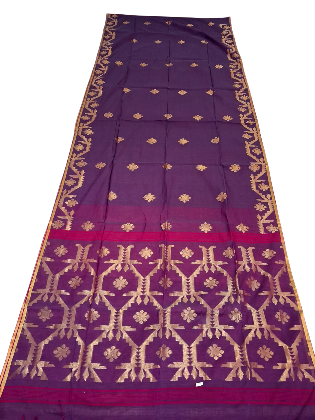 Purple Cotton Silk Dhakai Saree