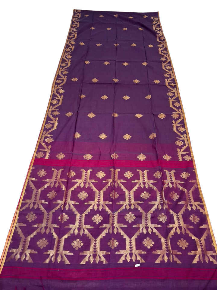 Purple Cotton Silk Dhakai Saree