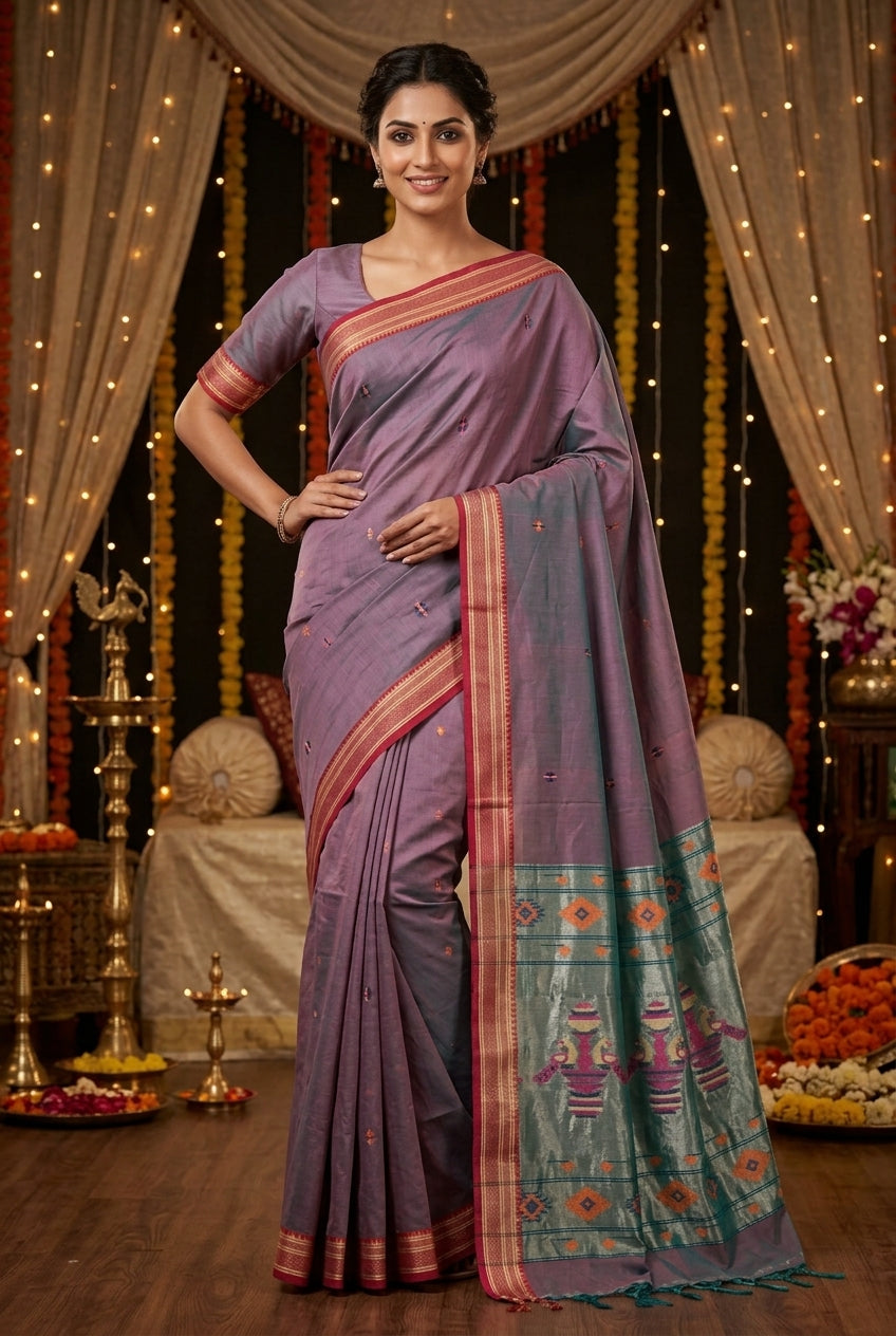 Mauve Cotton Dhakai Saree