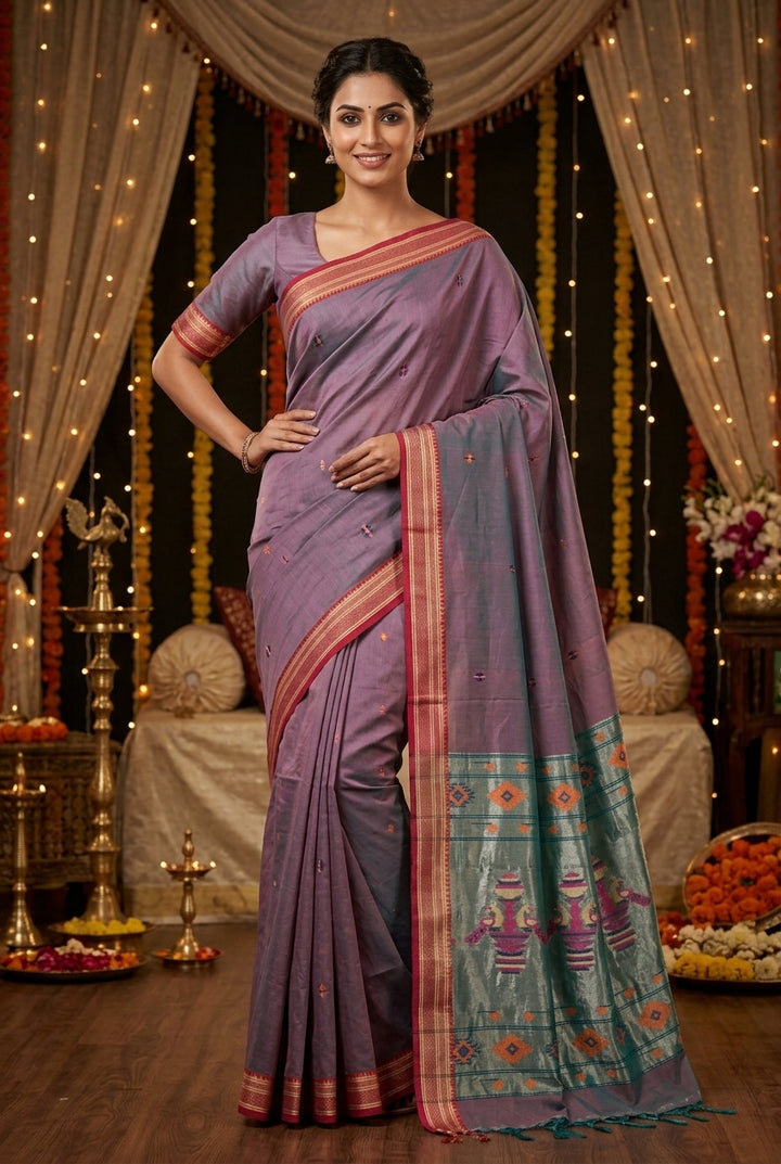Mauve Cotton Dhakai Saree