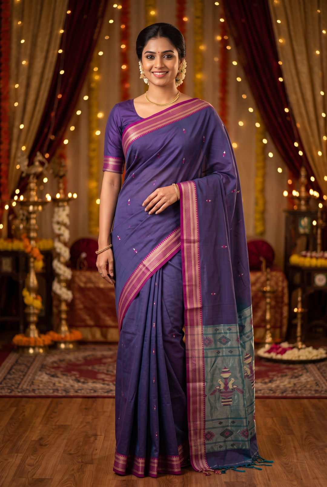 Purple Cotton Dhakai Saree
