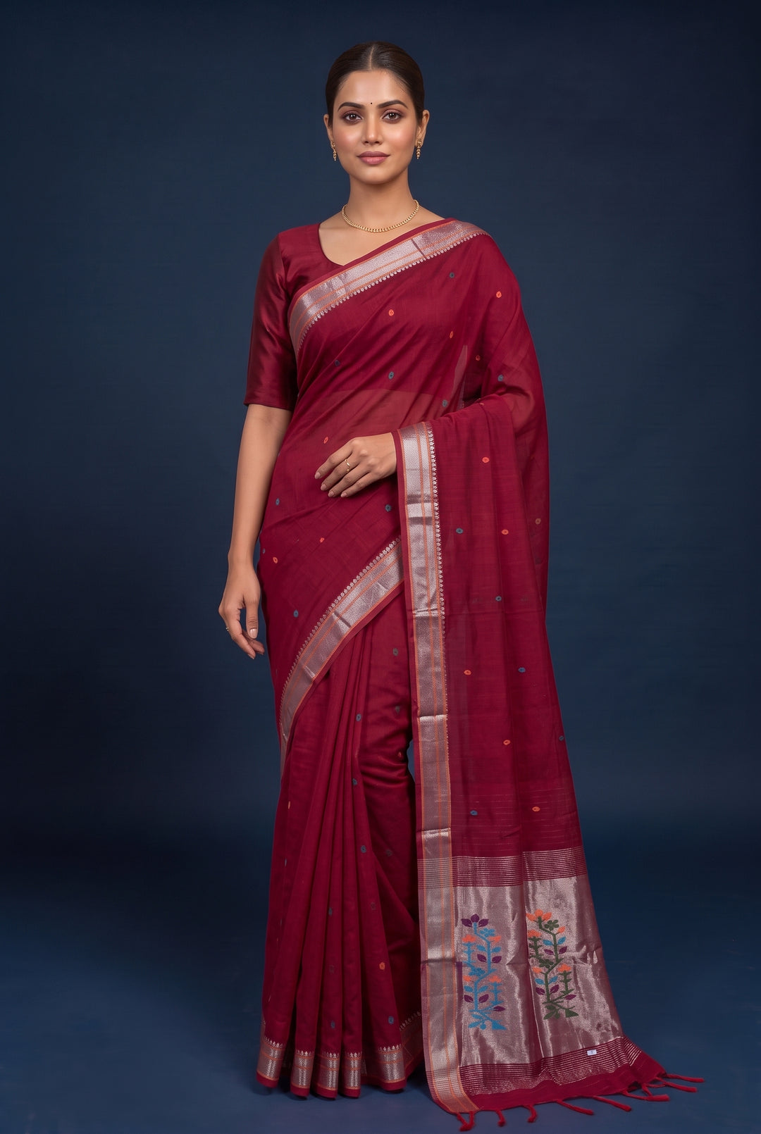 Red Jamdani Cotton Silk Saree