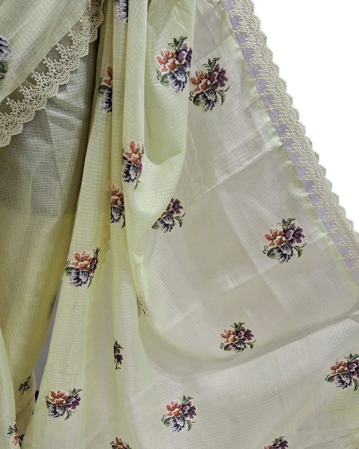 Soft pastel yellow kota doria saree