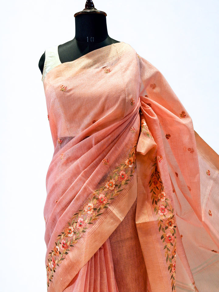 Peach pink kota doria saree