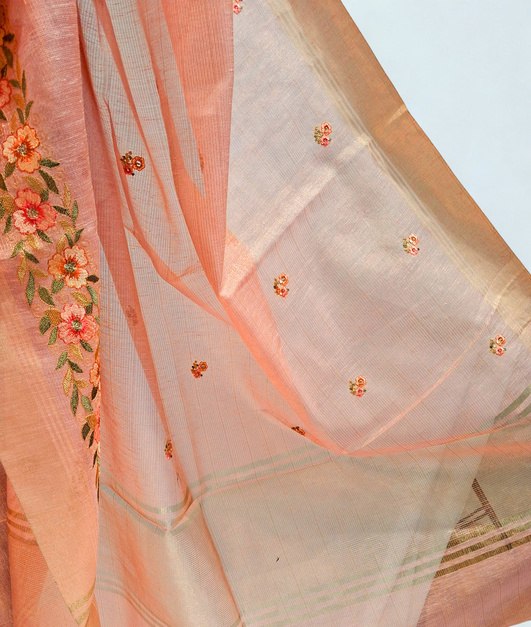 Peach pink kota doria saree