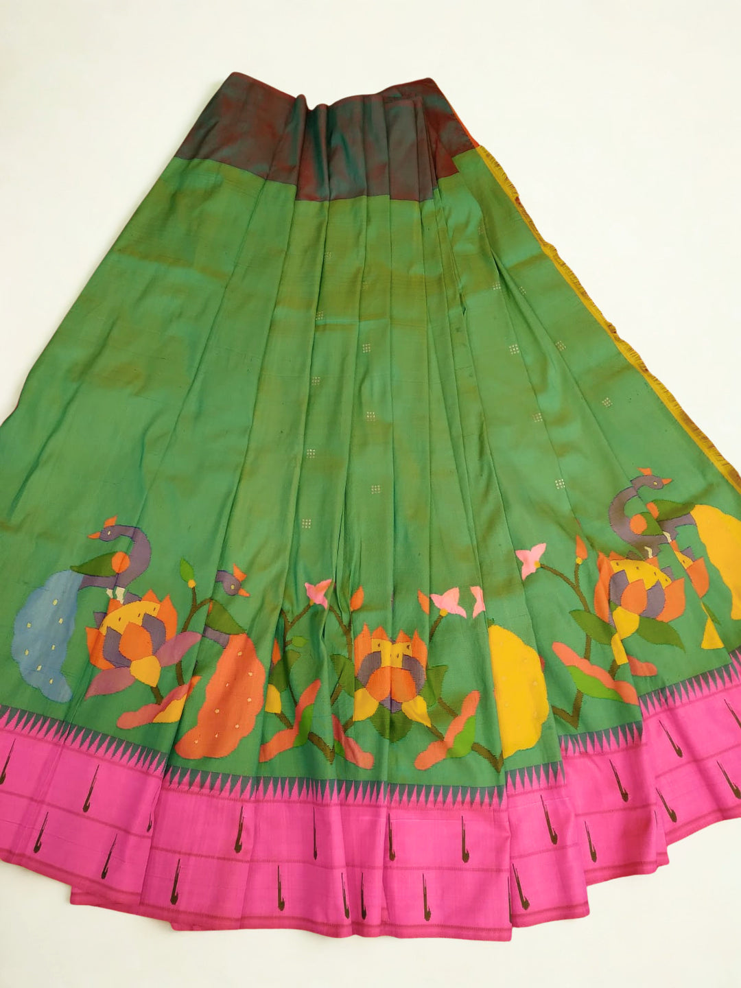 Parrot green silk paithani lehenga