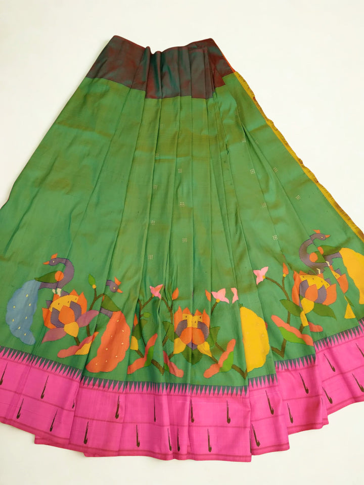 Parrot green silk paithani lehenga