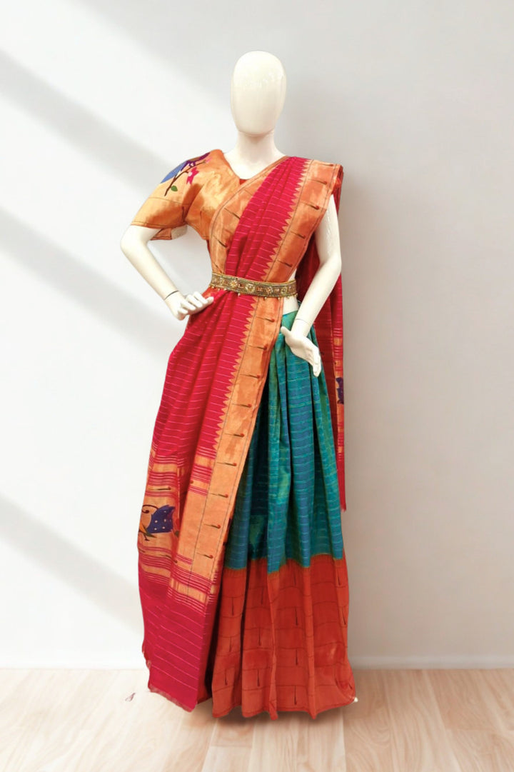 Sea Green Silk Paithani Lehenga
