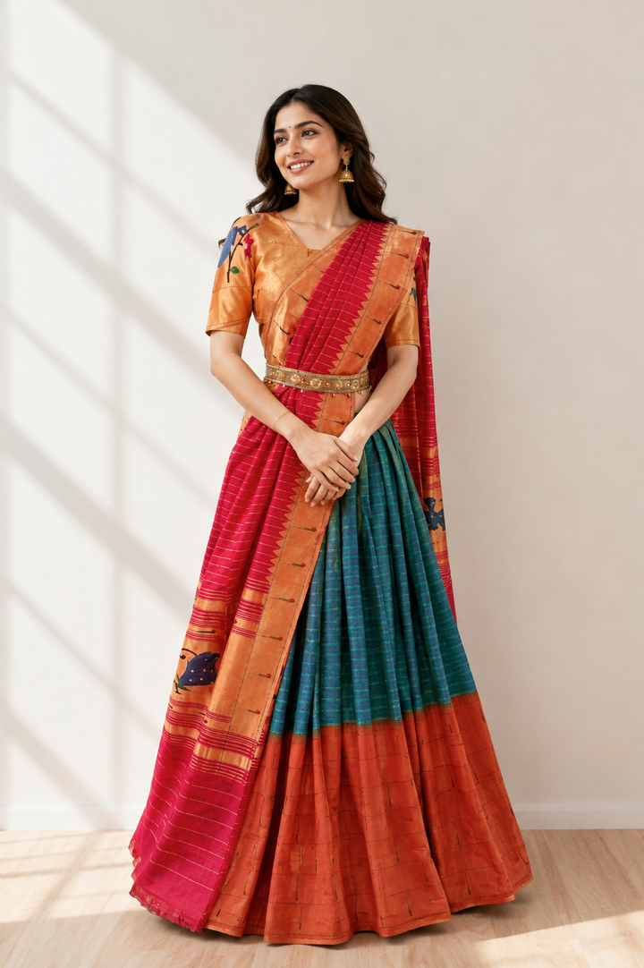 Sea Green Silk Paithani Lehenga