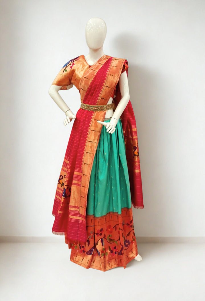 Sea Green Silk Paithani Lehenga