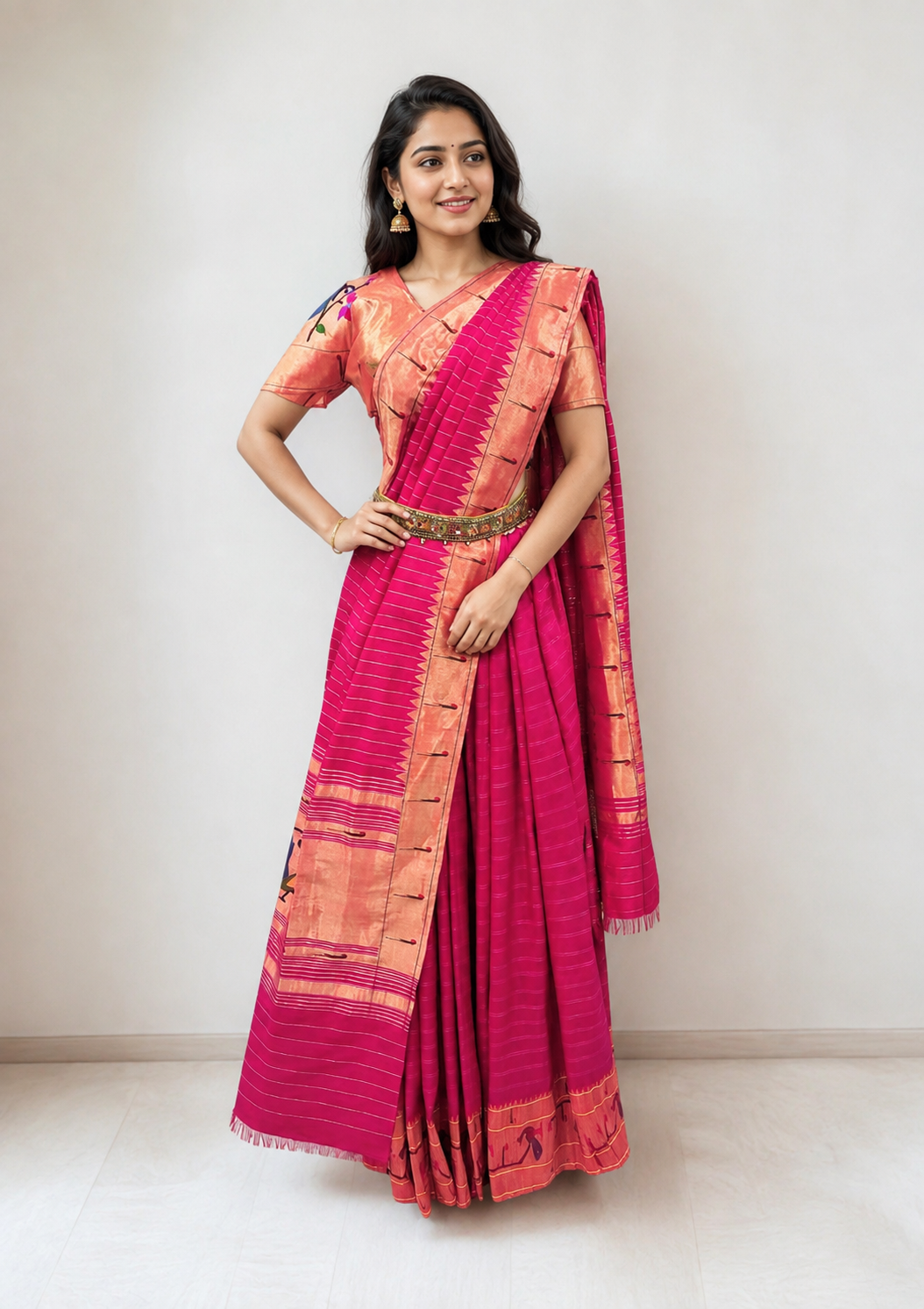 Pink Checks Silk Paithani Lehenga