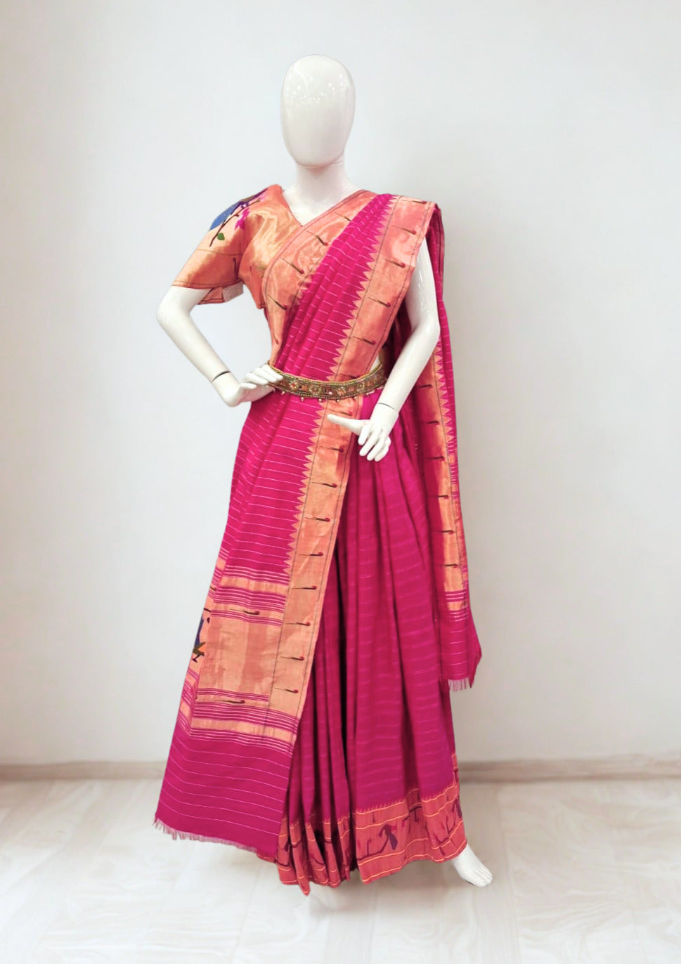 Pink Checks Silk Paithani Lehenga