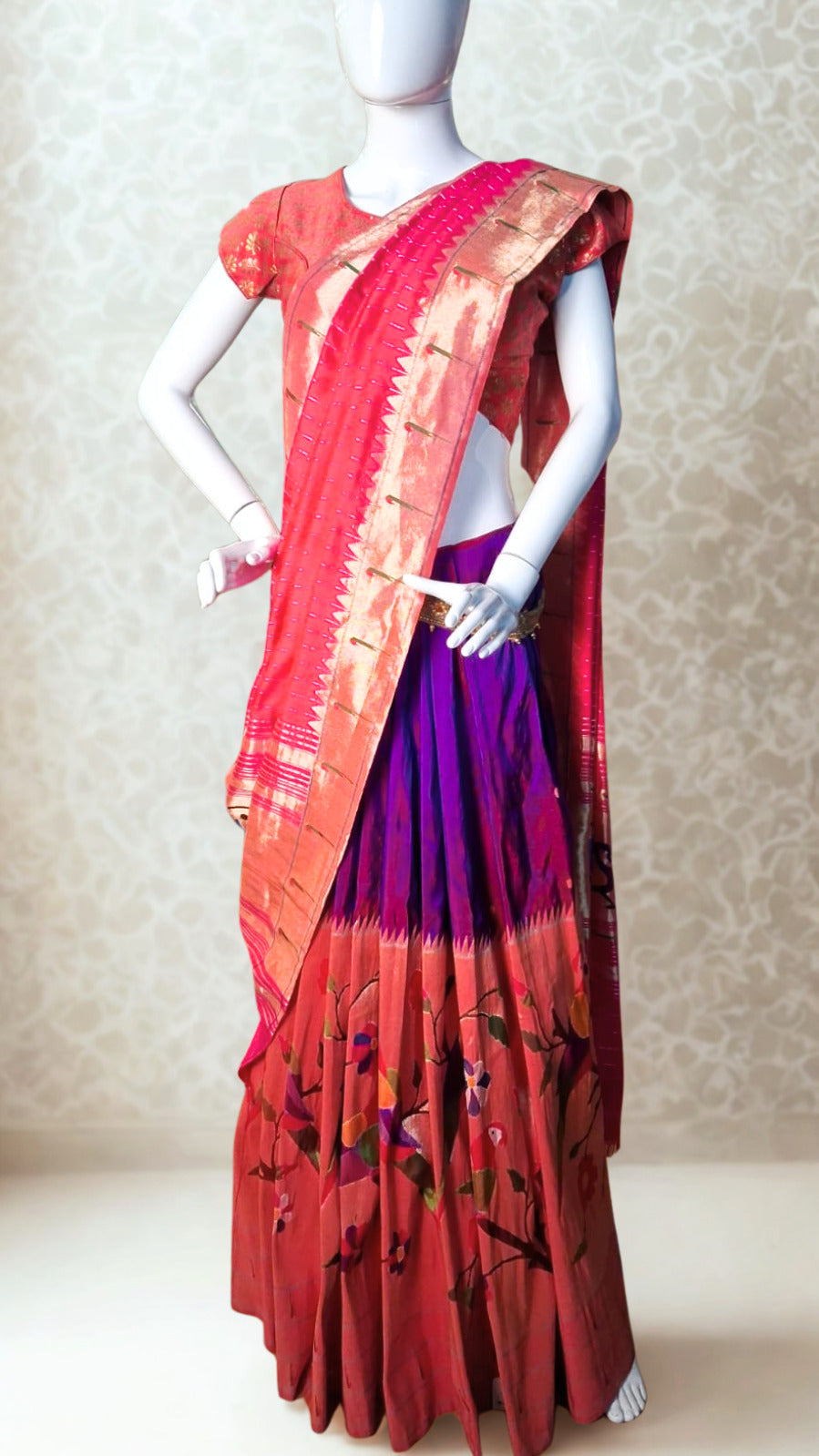 Purple silk paithani lehenga