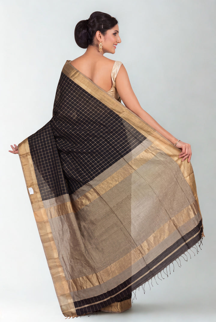 Black checks maheshwari saree