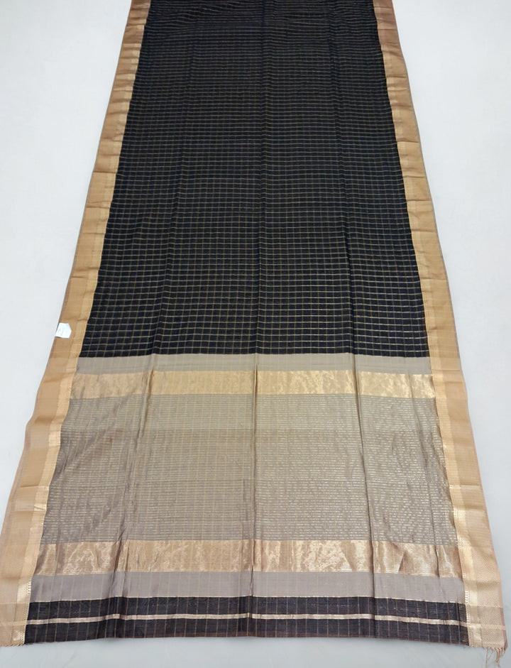 Black checks maheshwari saree