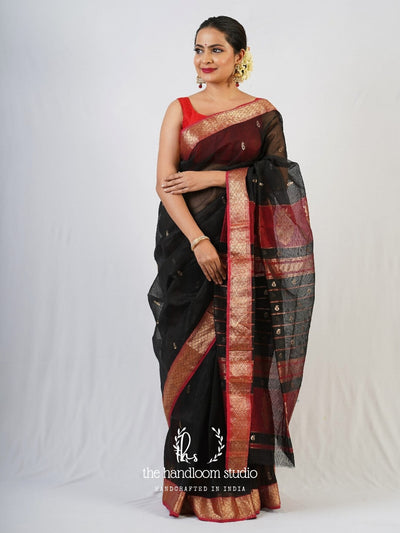 Black cotton silk maheshwari saree