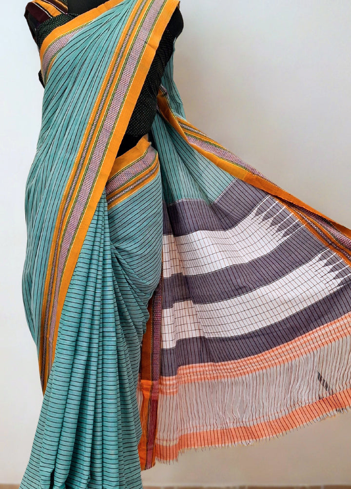 Light blue cotton ilkal saree