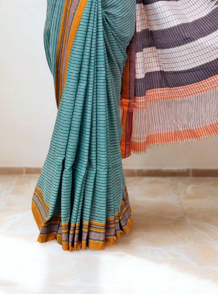 Light blue cotton ilkal saree