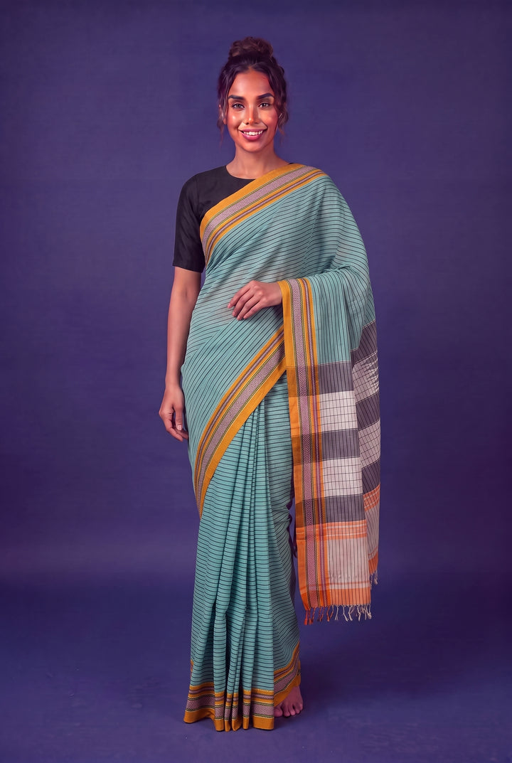 Handloom Light Blue Cotton Ilkal Saree