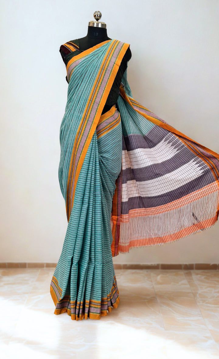 Light blue cotton ilkal saree