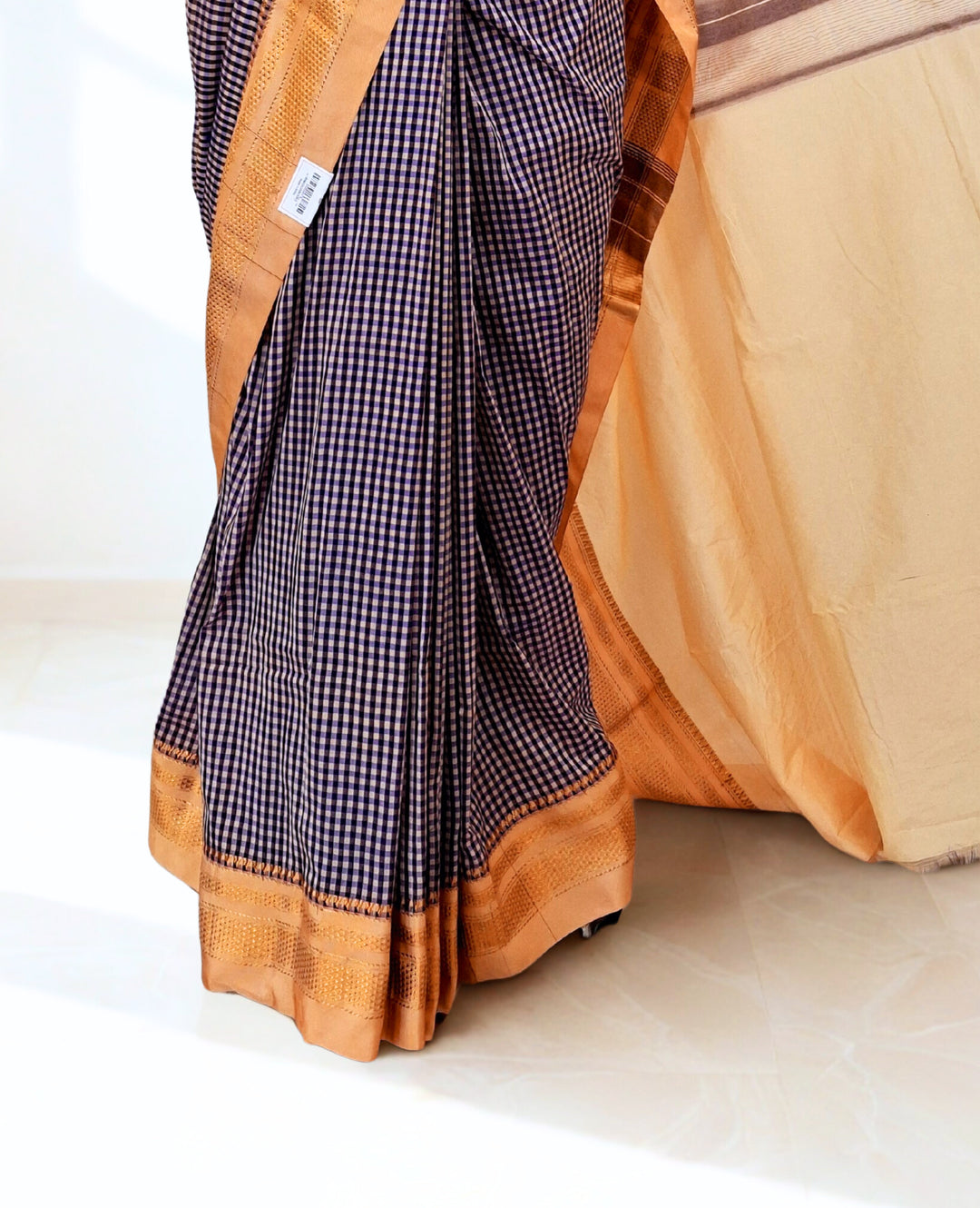Blue checks cotton ilkal saree