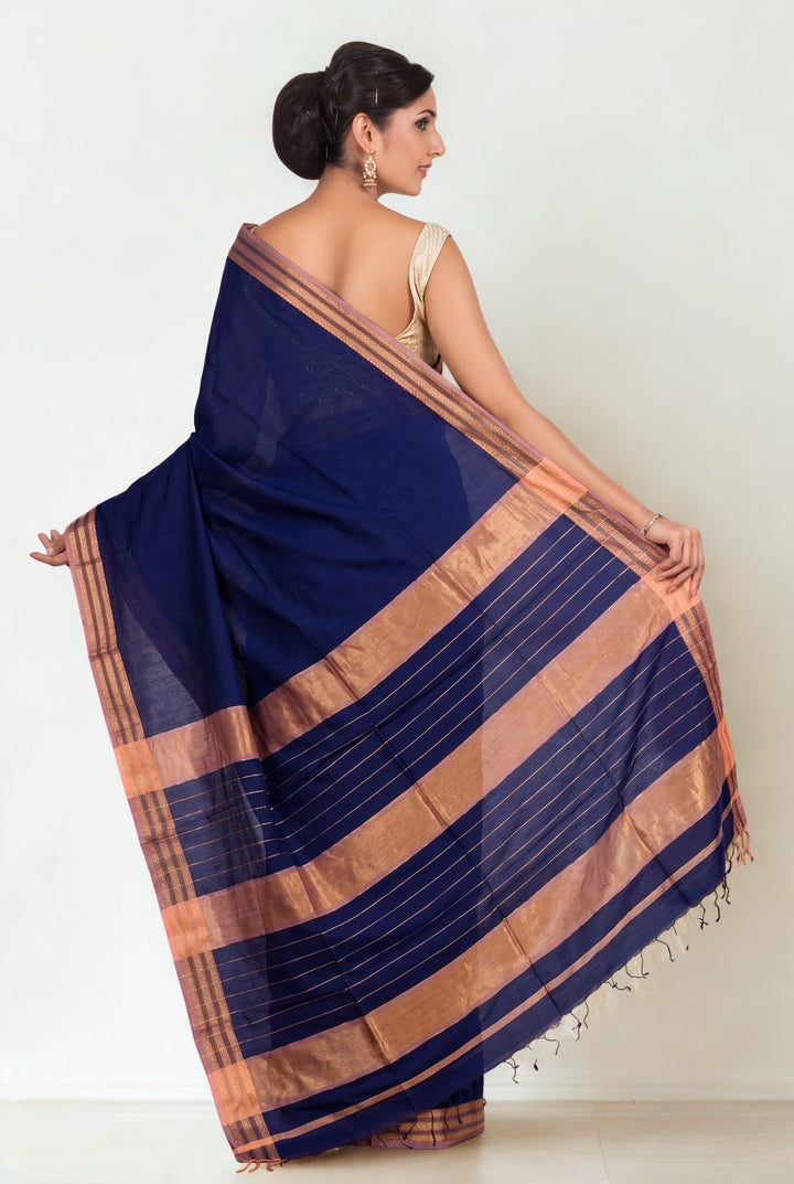 Navy Blue maheshwari saree
